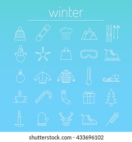 Set winter icons. Line. Holiday. Christmas.