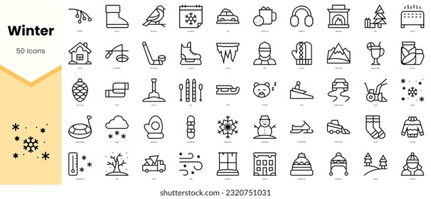 Set of winter Icons. Simple line art style icons pack. Vector illustration