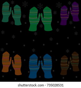 Set winter icons. Vector collection of knitted woolen mittens. Winter mittens vector illustration set

