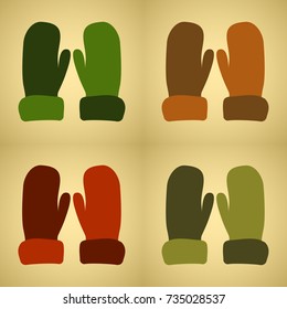 Set winter icons. Vector collection of knitted woolen mittens. Winter mittens vector illustration set

