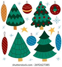 Set of winter illustrations in hand drawing style