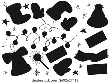 Set of winter illustrations in hand drawing style
