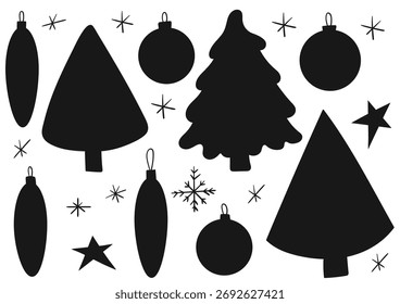 Set von Winterillustrationen im Handzeichnungsstil
