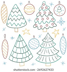 Set of winter illustrations in hand drawing style