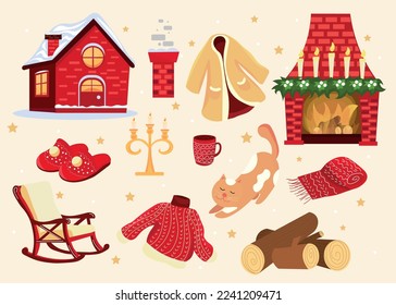 Set of winter items on light background