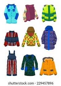 Set of winter jackets for boys isolated on a white background