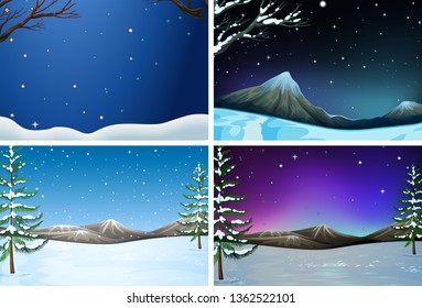 Set of winter landscape illustration