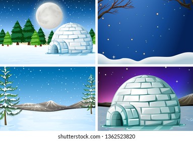 Set of winter landscape illustration