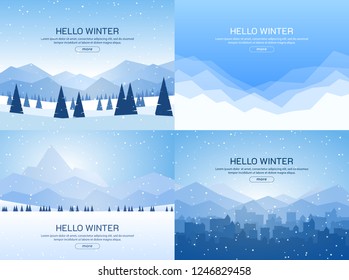 A set of winter landscapes in a minimalist style