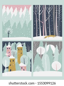 Set of winter lanscape in flat style