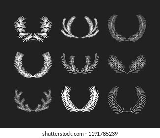 Set of winter laurels. Christmas plants. Vector illustration isolated.