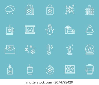set of winter line icons, snowflake, season, cold