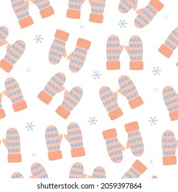 Set of winter mittens and gloves seamless pattern. Warm mittens. Winter accessories.