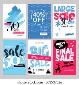 Set of winter mobile sale banners. Vector illustrations of season online shopping website and mobile website banners, posters, newsletter designs, ads, coupons, social media banners.