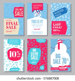 Set of winter mobile sale banners. Template vector illustrations of season online shopping website and mobile website banners, posters, newsletter designs, ads, coupons, mailings and seasonal sales.