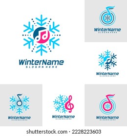 Conjunto de plantillas de logotipo de Winter Music, vector de diseño de logotipo de invierno