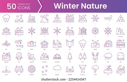 Set of winter nature icons. Gradient style icon bundle. Vector Illustration