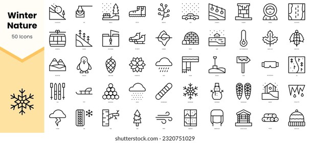 Set of winter nature Icons. Simple line art style icons pack. Vector illustration