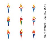 Set of Winter Olympics Torch Logo Vector Illustrations on a White Background