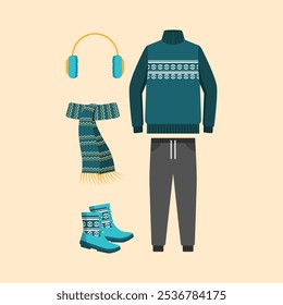Conjunto de ilustrações Winter Outfit design de vetor plano. Vetor eps 10
