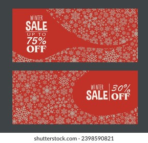 Set of winter postcards. Snowflakes. Discount coupon, winter sale