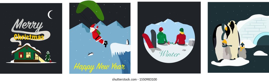 set of winter posters, about merry Christmas and new year