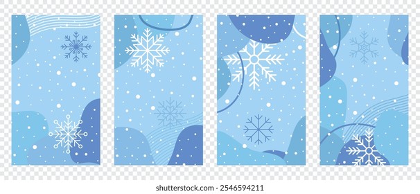 Set of winter posters with snowflakes. Colorful winter banners with falling snowflakes. Wintry scenes. Winter background. Vector illustration