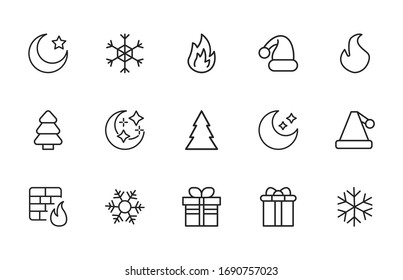 Set of winter related vector line icons. Premium linear symbols pack. Vector illustration isolated on a white background. Web symbols for web sites and mobile app. Trendy design. 