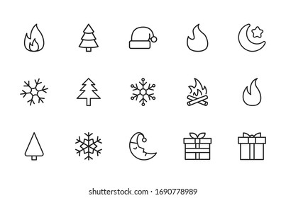 Set of winter related vector line icons. Premium linear symbols pack. Vector illustration isolated on a white background. Web symbols for web sites and mobile app. Trendy design. 