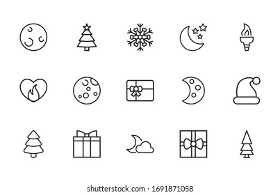 Conjunto de iconos de línea vectorial relacionados con el invierno. Paquete de símbolos lineales Premium. Ilustración vectorial aislada en un fondo blanco. Símbolos web para sitios web y aplicaciones móviles. Diseño moderno. 