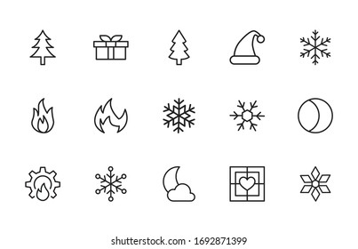 Set of winter related vector line icons. Premium linear symbols pack. Vector illustration isolated on a white background. Web symbols for web sites and mobile app. Trendy design. 