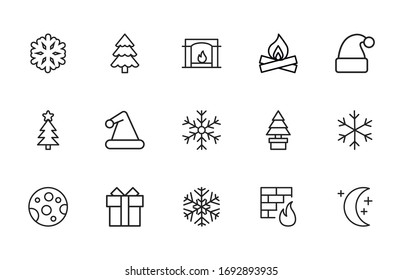 Set of winter related vector line icons. Premium linear symbols pack. Vector illustration isolated on a white background. Web symbols for web sites and mobile app. Trendy design. 