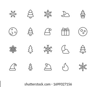 Set of winter related vector line icons. Premium linear symbols pack. Vector illustration isolated on a white background. Web symbols for web sites and mobile app. Trendy design. 