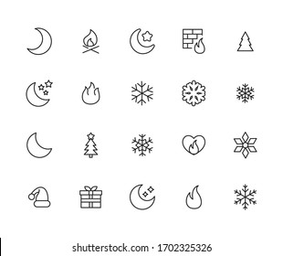 Set of winter related vector line icons. Premium linear symbols pack. Vector illustration isolated on a white background. Web symbols for web sites and mobile app. Trendy design. 