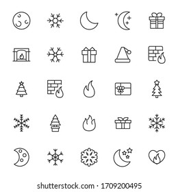 Set of winter related vector line icons. Premium linear symbols pack. Vector illustration isolated on a white background. Web symbols for web sites and mobile app. Trendy design. 