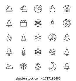 Set of winter related vector line icons. Premium linear symbols pack. Vector illustration isolated on a white background. Web symbols for web sites and mobile app. Trendy design. 