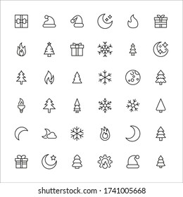 Set of winter related vector line icons. Premium linear symbols pack. Vector illustration isolated on a white background. Web symbols for web sites and mobile app. Trendy design. 