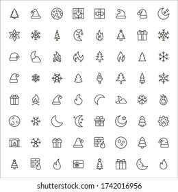 Set of winter related vector line icons. Premium linear symbols pack. Vector illustration isolated on a white background. Web symbols for web sites and mobile app. Trendy design. 