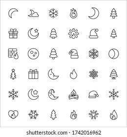 Set of winter related vector line icons. Premium linear symbols pack. Vector illustration isolated on a white background. Web symbols for web sites and mobile app. Trendy design. 