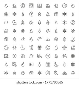 Set of winter related vector line icons. Premium linear symbols pack. Vector illustration isolated on a white background. Web symbols for web sites and mobile app. Trendy design. 