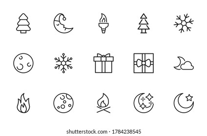 Set of winter related vector line icons. Premium linear symbols pack. Vector illustration isolated on a white background. Web symbols for web sites and mobile app. Trendy design.