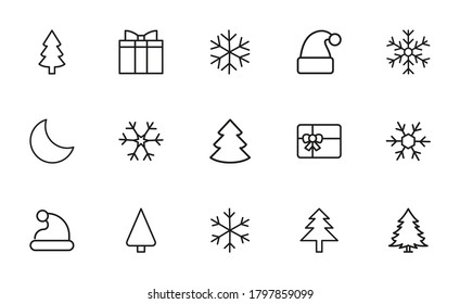 Set of winter related vector line icons. Premium linear symbols pack. Vector illustration isolated on a white background. Web symbols for web sites and mobile app. Trendy design.