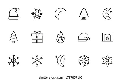 Set of winter related vector line icons. Premium linear symbols pack. Vector illustration isolated on a white background. Web symbols for web sites and mobile app. Trendy design.