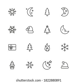 Set of winter related vector line icons. Premium linear symbols pack. Vector illustration isolated on a white background. Web symbols for web sites and mobile app. Trendy design.