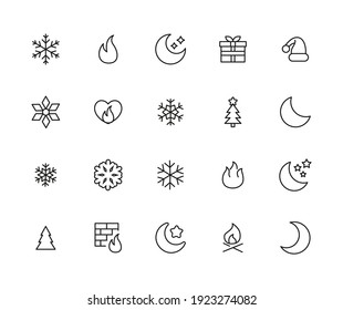 Set of winter related vector line icons. Premium linear symbols pack. Vector illustration isolated on a white background. Web symbols for web sites and mobile app. Trendy design.