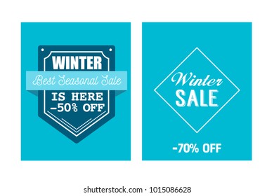 Set of Winter sale 50 and 70 percent off banner with lettering, ribbon. Special offer.