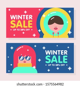 Set of winter sale banner template vector
