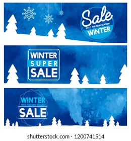 Set of winter sale banner vectors
