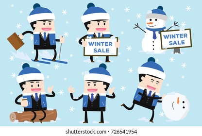 set winter sale business character with snowman best business vector 