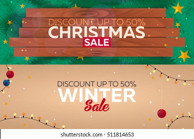 Set Winter sale Posters. Christmas sale. Vector illustration.